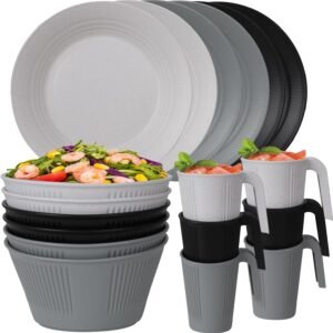 71ISsajHCPL._AC_SL1500.jpg 48 Pcs Dinnerware Sets, Unbreakable Plates and Bowls Sets, Reusable Dinnerware Sets for 4 People, Travel Camping Picnic Home Party Cutlery Set, Dishwasher Microwave Safe Dishes