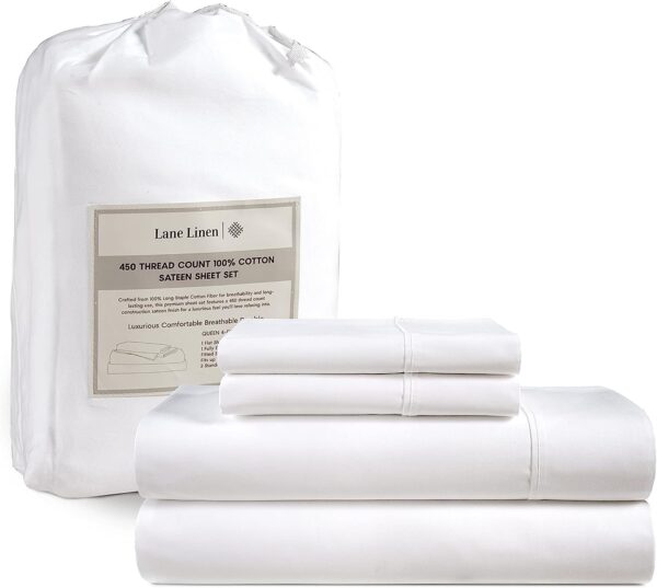 LANE LINEN Queen Sheet Set, 4 Pc Queen Size Sheets Set, 450 Thread Count 100% Cotton Sheets, Cooling Sheets Queen Size, Soft and Breathable Bed Sheets Queen, Deep Pocket Queen Sheets - Ivory