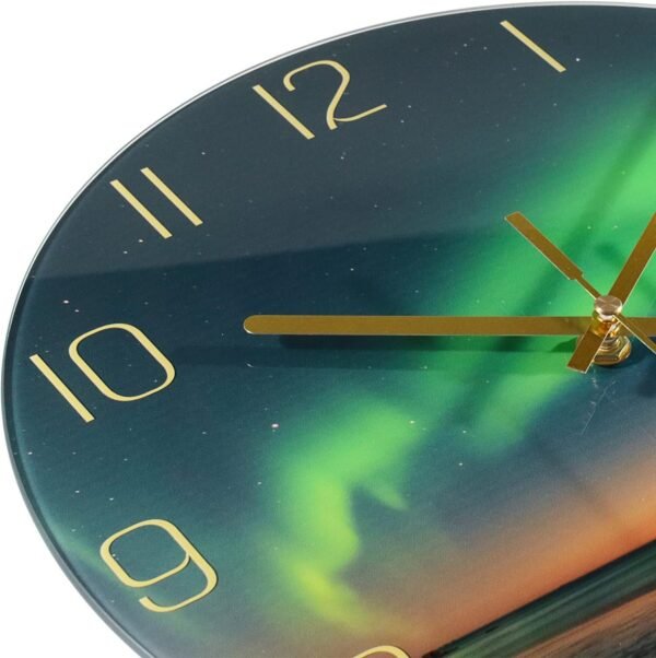 12 Inch Modern Wall Clock, Aesthetic Black and Gold Bathroom Decor Accessories, Silent Battery Operated Decorative Aurora Clocks for Living Room/Kitchen/Office/Bedroom (Glass)