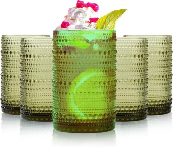 Highball Hobnail Drinking Glasses Set of 6,14 oz Vintage Glasses Drinking set,Glassware Set for Beer, Whiskey, Juice, Cocktail, Milk，Dishwasher Safe，Gift box packaging（Dark blue）