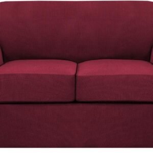 71JSFYWc1NL._AC_SL1500.jpg H.VERSAILTEX 3 Piece Stretch Sofa Covers for 2 Cushion Sofa Couch Covers for Living Room Furniture Cover (Base Cover Plus 2 Seat Cushion Covers) Thicker Jacquard Fabric(Large Sofa, Grey)