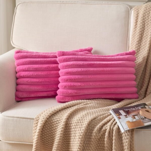 Pack of 2,Double-Sided Faux Fur Plush Decorative Throw Pillow Covers Fuzzy Striped Soft Pillowcase Cushion Covers for Sofa Couch Bedroom White 24x24 inch