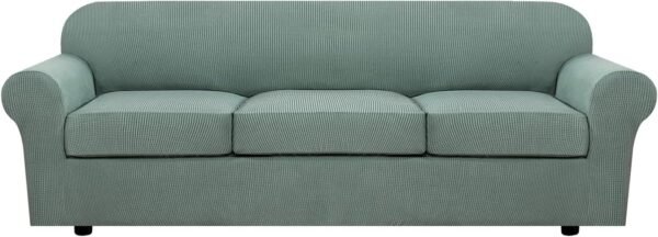 71KBQmu0cxS._AC_SL1500.jpg H.VERSAILTEX 3 Piece Stretch Sofa Covers for 2 Cushion Sofa Couch Covers for Living Room Furniture Cover (Base Cover Plus 2 Seat Cushion Covers) Thicker Jacquard Fabric(Large Sofa, Grey)
