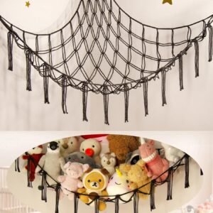 Large Stuffed Animal Hammock Corner Net for Toys Storage Hanging Stuff Animal Organizer Holder Pink Girls Living Room Bedroom Boho Nursery Dorm Decor
