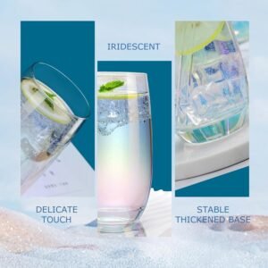 CUKBLESS Iridescent Drinking Glasses Set of 6 - Crystal Highball Water Glasses - Glass Cups for Water, Juice, Beverage, Mojito-15 Oz