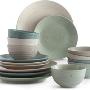 Sango Siterra Artist's Blend 16-Piece Stoneware Dinnerware Set with Round Plates and Bowls, Muticolor