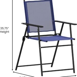 71Ldo5RBlKL._AC_SL1500.jpg Flash Furniture Mystic Folding Patio Sling Chairs, Outdoor Textilene Lawn Chairs with Armrests, Set of 2, Navy