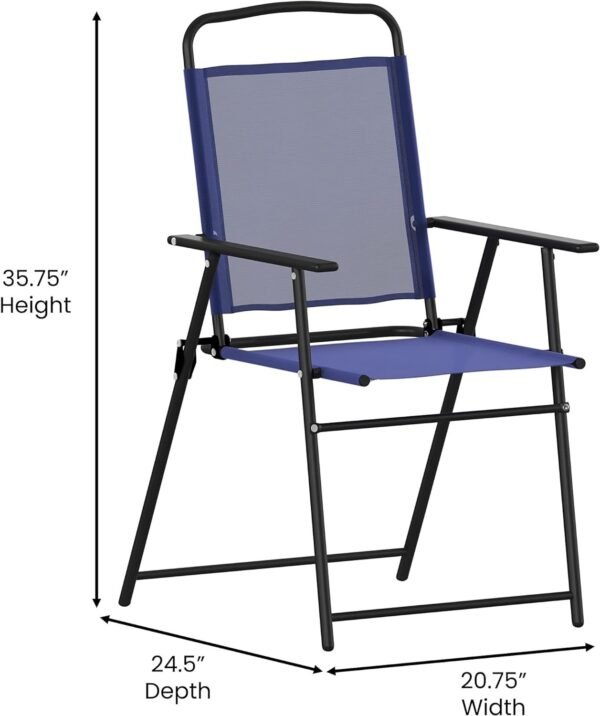 71Ldo5RBlKL._AC_SL1500.jpg Flash Furniture Mystic Folding Patio Sling Chairs, Outdoor Textilene Lawn Chairs with Armrests, Set of 2, Navy