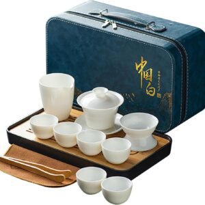 71LlxnyI5TL._AC_SL1500.jpg Asian tea set |Kungfu tea sets |Ceramic Portable tea set |tea sets for adult |13-piece withgrey leather case |Tea set gift for Home, Outdoor, Business (Ceramic-Black teaset)