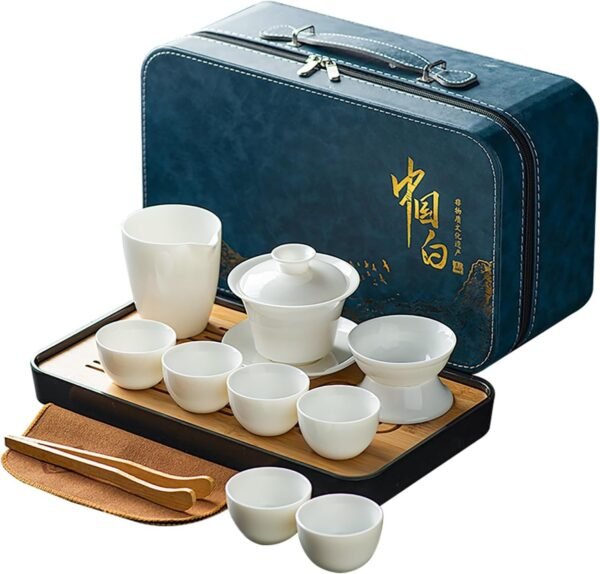 71LlxnyI5TL._AC_SL1500.jpg Asian tea set |Kungfu tea sets |Ceramic Portable tea set |tea sets for adult |13-piece withgrey leather case |Tea set gift for Home, Outdoor, Business (Ceramic-Black teaset)