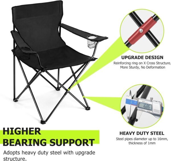 Joyfair Portable Camping Chair, Large Outdoor Folding Chair for Adults, 600D Oxford Fabric Sturdy Foldable Chair for Beach, Fishing, Picnic Lawn and More Outdoor Sports, Carry Bag & Cup Holders, Black