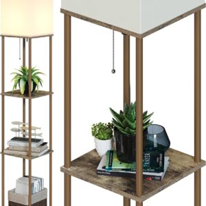 Floor Lamp with Shelves, Modern Square Standing Lamp with 3 Color Temperature Bulb, Corner Display Bookshelf Lamp for Living Room and Bedroom(Black)