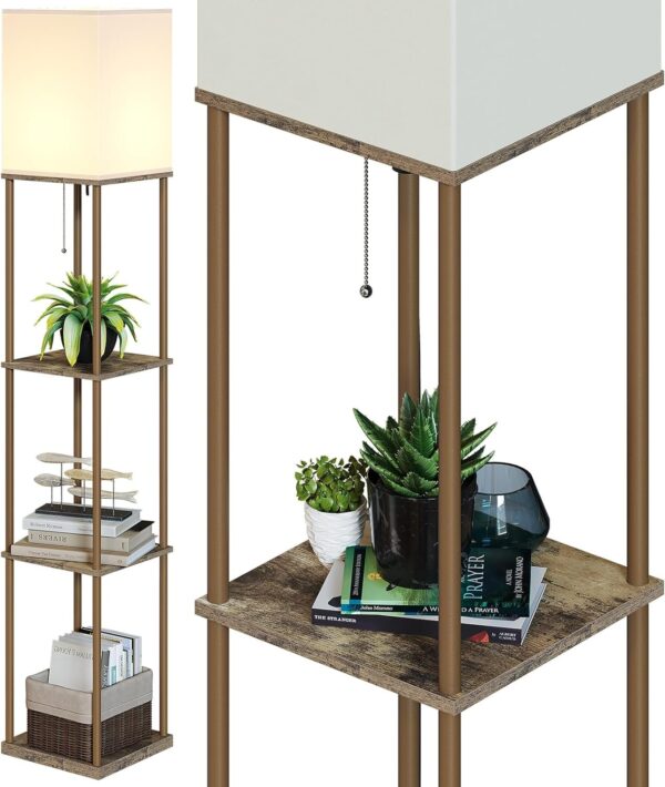 Floor Lamp with Shelves, Modern Square Standing Lamp with 3 Color Temperature Bulb, Corner Display Bookshelf Lamp for Living Room and Bedroom(Black)