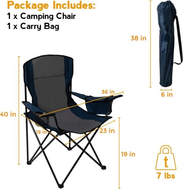 71MpifjVwfL._AC_SL1500.jpg Quad Camp Chair w/ Built-In Cooler and Cup Holder, Includes Carry Bag - Navy/Gray