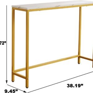Console Table for Entryway, Faux Marble MDF Sofa Table with Golden Frame (Single Layer, White Marble)