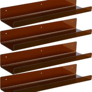 upsimples 4 Pack Acrylic Shelves for Wall Storage, 15" Floating Bookshelves for Kids, Display Shelf Organizer for Bathroom, Bedroom, Living Room, Kitchen, Room Decor, Clear