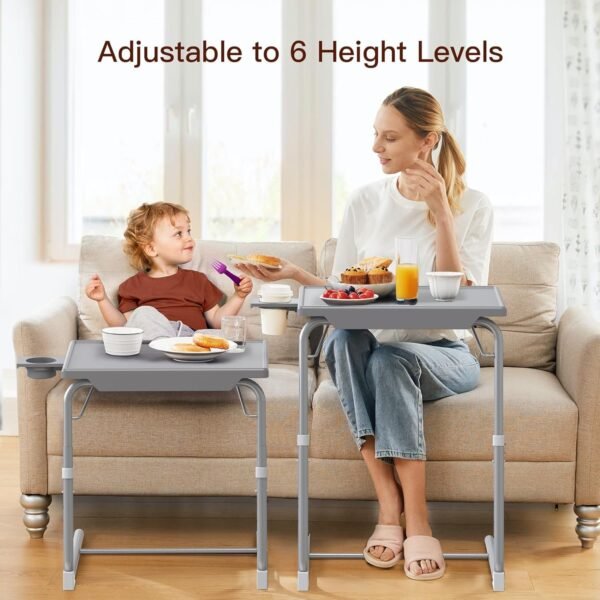Adjustable TV Tray Table - TV Dinner Tray on Bed & Sofa, Comfortable Folding Table with 6 Height & 3 Tilt Angle Adjustments (Gray)