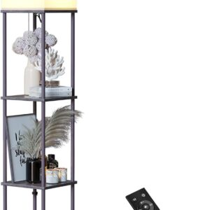 Floor Lamp with Shelves, Modern Square Standing Lamp with 3 Color Temperature Bulb, Corner Display Bookshelf Lamp for Living Room and Bedroom(Black)