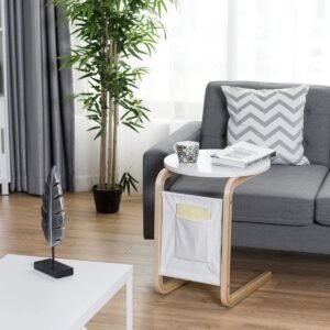 Tangkula Sofa Side Table, Side/Snack/End/Couch/Console Table with Round Tabletop, Laptop Desk with Storage Bag for Bed Sofa Eating Writing Reading, Perfect for Living Room, Dining Room, Bedroom