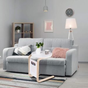 Tangkula Sofa Side Table, Side/Snack/End/Couch/Console Table with Round Tabletop, Laptop Desk with Storage Bag for Bed Sofa Eating Writing Reading, Perfect for Living Room, Dining Room, Bedroom