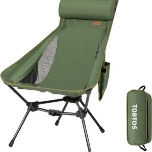 TOBTOS High Back Camping Chair, Lightweight Camping Chair with Headrest, Stable Portable Folding Chair for Outdoor Camp, Hiking, Backpacking(Black)