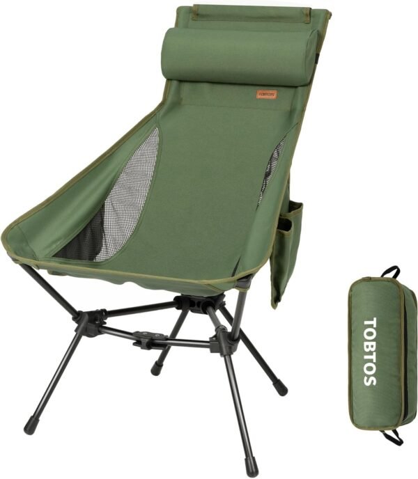 TOBTOS High Back Camping Chair, Lightweight Camping Chair with Headrest, Stable Portable Folding Chair for Outdoor Camp, Hiking, Backpacking(Black)