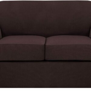 71PAyMh8CnL._AC_SL1500.jpg H.VERSAILTEX 3 Piece Stretch Sofa Covers for 2 Cushion Sofa Couch Covers for Living Room Furniture Cover (Base Cover Plus 2 Seat Cushion Covers) Thicker Jacquard Fabric(Large Sofa, Grey)