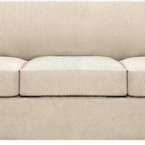 71Pwhlv1PCL._AC_SL1500.jpg H.VERSAILTEX 3 Piece Stretch Sofa Covers for 2 Cushion Sofa Couch Covers for Living Room Furniture Cover (Base Cover Plus 2 Seat Cushion Covers) Thicker Jacquard Fabric(Large Sofa, Grey)