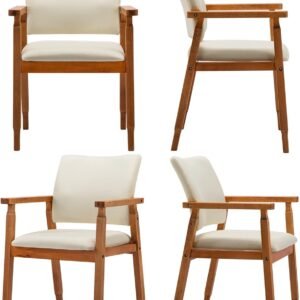 71Q6_4WG0gL._AC_SL1500.jpg thksbought Mid Century Modern Walnut Dining Chairs Wood Arm Beige Fabric Kitchen Cafe Living Room Decor Furniture