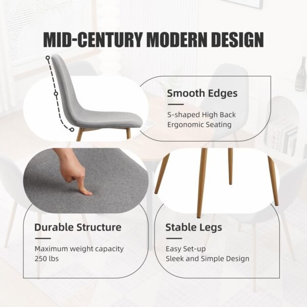 Dining Chairs Set of 4,Modern Upholstered Dining Room Chairs, Kitchen Chairs with Metal Legs, Comfortable Kitchen Chairs for Dining Room Kitchen Bedroom Cafe Bistro Restaurant,Grey