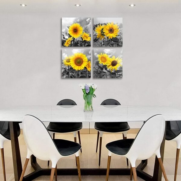 MESESE Wall Art Decor - 4 Panels Sunflower Canvas Wall Art Giclee Modern Home Decoration Watercolor Poster Canvas Picture for Living Room Ready to Hang
