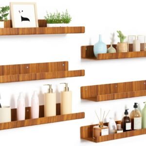 upsimples 4 Pack Acrylic Shelves for Wall Storage, 15" Floating Bookshelves for Kids, Display Shelf Organizer for Bathroom, Bedroom, Living Room, Kitchen, Room Decor, Clear