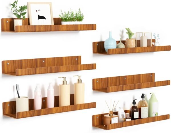 upsimples 4 Pack Acrylic Shelves for Wall Storage, 15" Floating Bookshelves for Kids, Display Shelf Organizer for Bathroom, Bedroom, Living Room, Kitchen, Room Decor, Clear