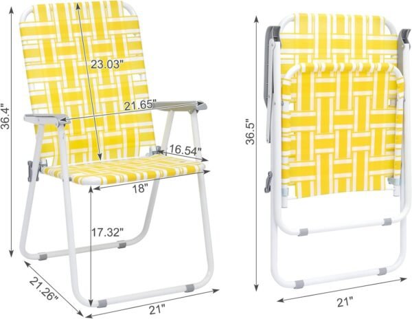 Set of 2 Patio Folding Lawn Chair, Outdoor Beach Chair Portable Camping Chair, Webbed Folding Chair for Yard, Garden (Yellow)