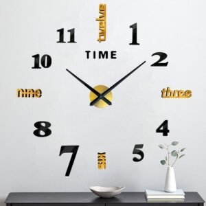 VREAONE Frameless DIY Wall Clock,Large Modern 3D Mirror Sticker kit for Home Living Room Bedroom Office Wall Decorations(Black)
