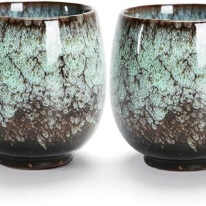 Jianzhan Ceramic Teacup, Kung Fu Tea Set, Coffee cup，Yerba Mate Set - Ceramic Mate CupSet of 4 (green)