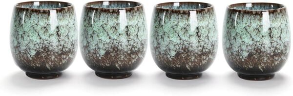 Jianzhan Ceramic Teacup, Kung Fu Tea Set, Coffee cup，Yerba Mate Set - Ceramic Mate CupSet of 4 (green)