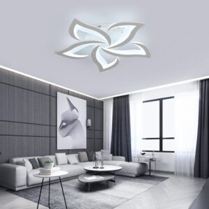 Goeco Dimmable Ceiling Light, White 5-Petals Flower Design Flush Mount Ceiling Lights Fixture, 3000K-6500K LED Acrylic with APP/Remote Control for Bedroom, Dining Room, Living Room, Kitchen