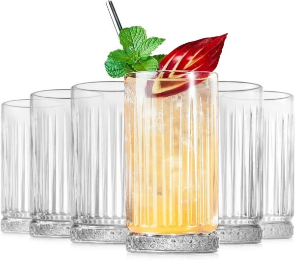 LUXU Drinking Glasses 19 oz, Thin Highball Glasses Set of 6,Clear Tall Glass Cups For Water, Juice, Beer, Drinks, and Cocktails and Mixed Drinks