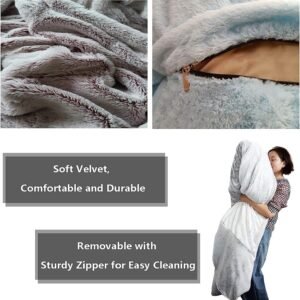 71TIU2yR6DL._AC_SL1500.jpg Giant Fur Bean Bag Chair Cover for Kids Adults, (No Filler) Living Room Furniture Big Round Soft Fluffy Faux Fur Beanbag Lazy Sofa Bed Cover (Light Grey, 5FT)