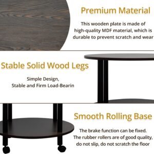 71TT5gQD9kL._AC_SL1500.jpg JIFULI Coffee Table with Rolling Base,Black Wooden End Table for Couch,2-Tier Coffee Tables for Living Room,Round