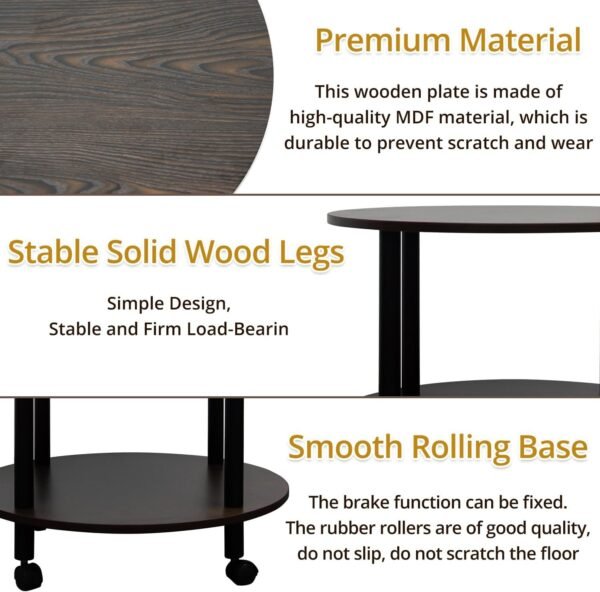 71TT5gQD9kL._AC_SL1500.jpg JIFULI Coffee Table with Rolling Base,Black Wooden End Table for Couch,2-Tier Coffee Tables for Living Room,Round