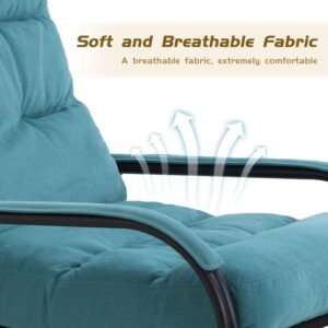 JUSTONE Modern Cotton Fabric Lazy Chair, Accent Contemporary Lounge Chair, Single Steel Frame Leisure Chair with Armrests,Thick Padded Back,(Blue)