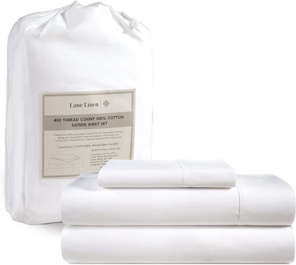 LANE LINEN Queen Sheet Set, 4 Pc Queen Size Sheets Set, 450 Thread Count 100% Cotton Sheets, Cooling Sheets Queen Size, Soft and Breathable Bed Sheets Queen, Deep Pocket Queen Sheets - Ivory