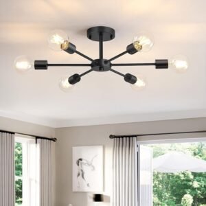 71UusYPGIHL._AC_SL1500.jpg 6-Lights Semi Flush Mount Ceiling Light, Matte Black Close to Ceiling Lighting with E26 Base, Modern Sputnik Light Fixtures for Kitchen Dining Room Bedroom Living Room
