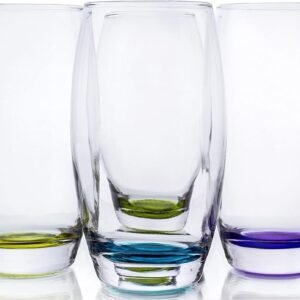 Red Co. Large 16 oz Multicolored Drinking Glass Set of 6 for Water, Beverage, Cocktail, Mixed Drinks