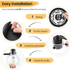 71WrbT96JxL._AC_SL1500.jpg Bathroom Light Fixtures, Black 3 Lights Vanity Light, Farmhouse Wall Sconces with Globe Glass Shade, Porch Wall Mount Lamp for Mirror, Kitchen, Porch Living Room Workshop (E26 Base)