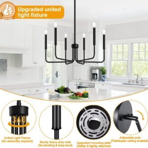 71Wsma3lryL._AC_SL1500.jpg Black Chandelier, 6-Light Farmhouse Chandelier for Dining Room Lighting Fixtures Hanging, Dining Light Fixtures Industrial Modern Chandelier for Bedroom, Foyer, Hall, Kitchen, Living Room and Entryway