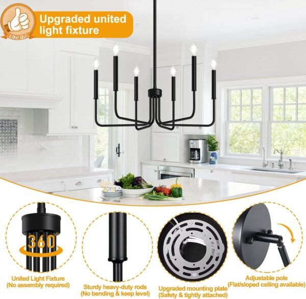 71Wsma3lryL._AC_SL1500.jpg Black Chandelier, 6-Light Farmhouse Chandelier for Dining Room Lighting Fixtures Hanging, Dining Light Fixtures Industrial Modern Chandelier for Bedroom, Foyer, Hall, Kitchen, Living Room and Entryway