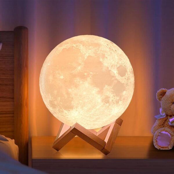 CPLA Moon Lamp 2024 Upgrade 128 Colors with Timing- 3D Printing Moon Night Light for Kids Adults- Valentines Day Gifts for Kids/Her/Women- Wooden Stand & Remote/Touch Control